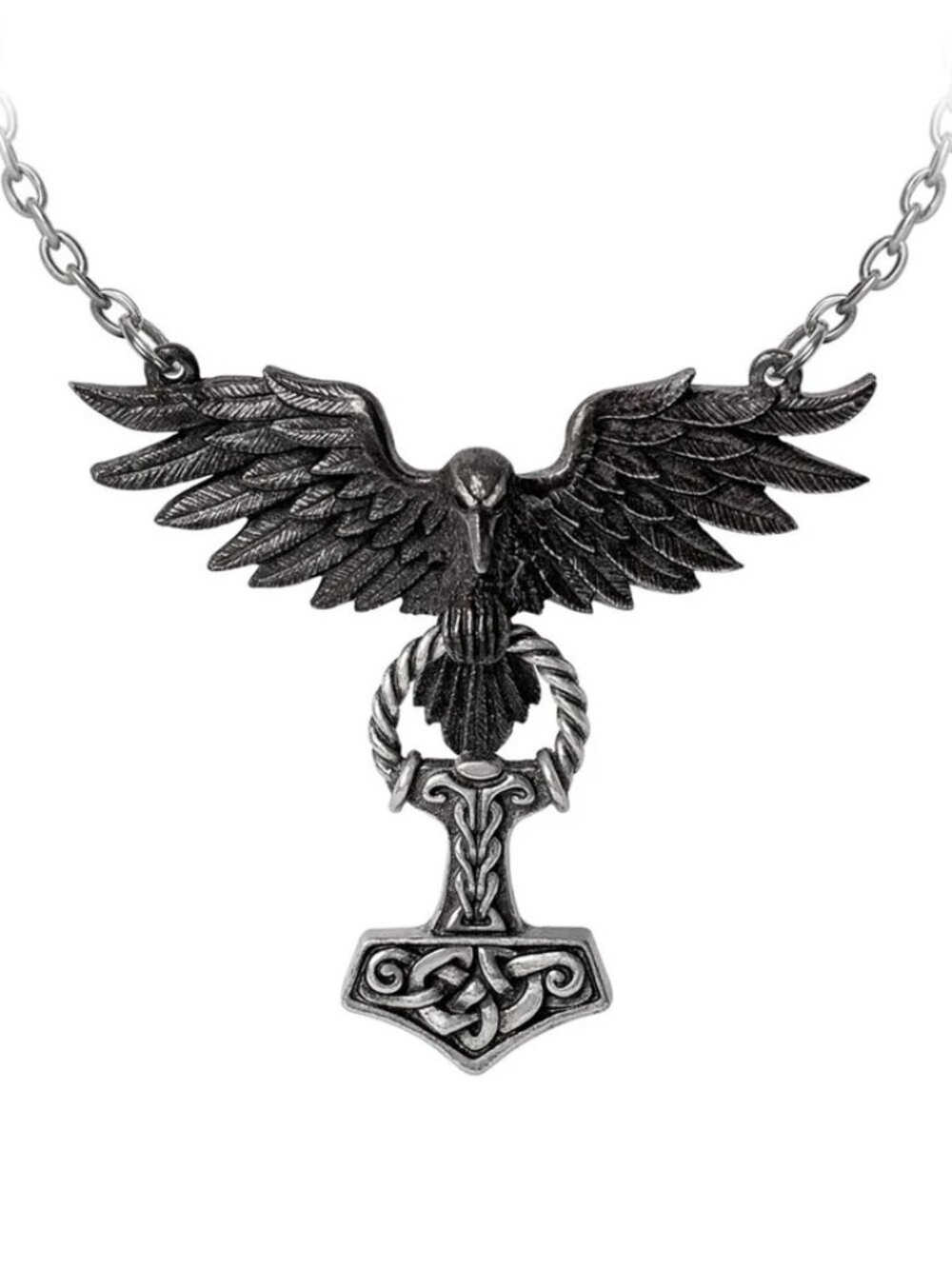 Alchemy Gothic Hrafnhamerr Pendant Black Raven Thor's Hammer Mjolnir Necklace